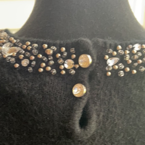 Bebe | Black Sweater with Embellished Jeweled Beaded Collar Neckline Size Medium - Picture 11 of 16